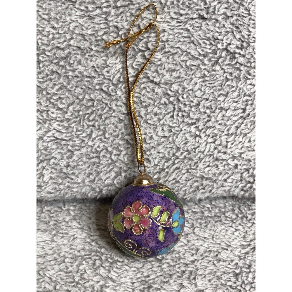 CLOISONNÉ‎ Chinese Christmas Ornament with Purple Teal Pink Floral Design
